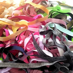 Grab Bag of Solid Color Sparkle Fold Over Elastic, 5 10 15 20 50 Yards of 5/8 inch FOE, 5/8&quot; Soft Elastic, Flat Sewing Supplies, DIY Supply