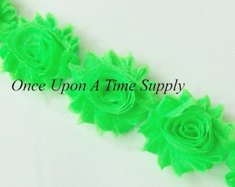 1//2 yard celery green 2.5/" shabby chiffon rose trim flowers DIY headband