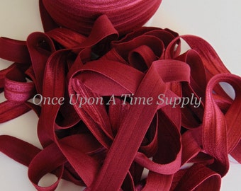 Maroon Red Fold Over Elastic, 5/8" Soft Elastic, Sewing Supplies, Headband Craft Supply, DIY Hair Tie Elastic, Sold By The Yard, Solid Color