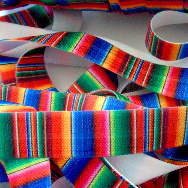 Serape Print Elastic, Fold Over Elastic, 5/8 inch FOE, DIY Hair Tie Making, Mexican Blanket Printed, Fiesta Party Elastic, Stripe, Rainbow
