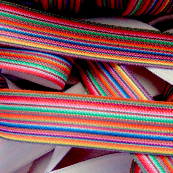 Serape Print Elastic, Fold Over Elastic, 5/8 inch FOE, DIY Hair Tie Making, Mexican Blanket Printed, Fiesta Party Elastic, Stripe, Colorful