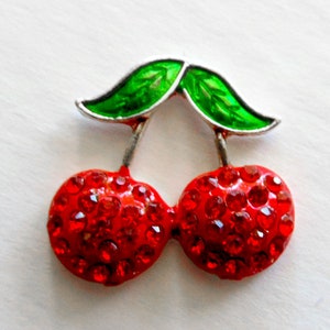 Cherry Rhinestone, Cherry Charms, Fruit Flatback, Metal Rhinestone, Flat Back Charm, Crafting Supply, Boutique Supplies, Craft Embellishment