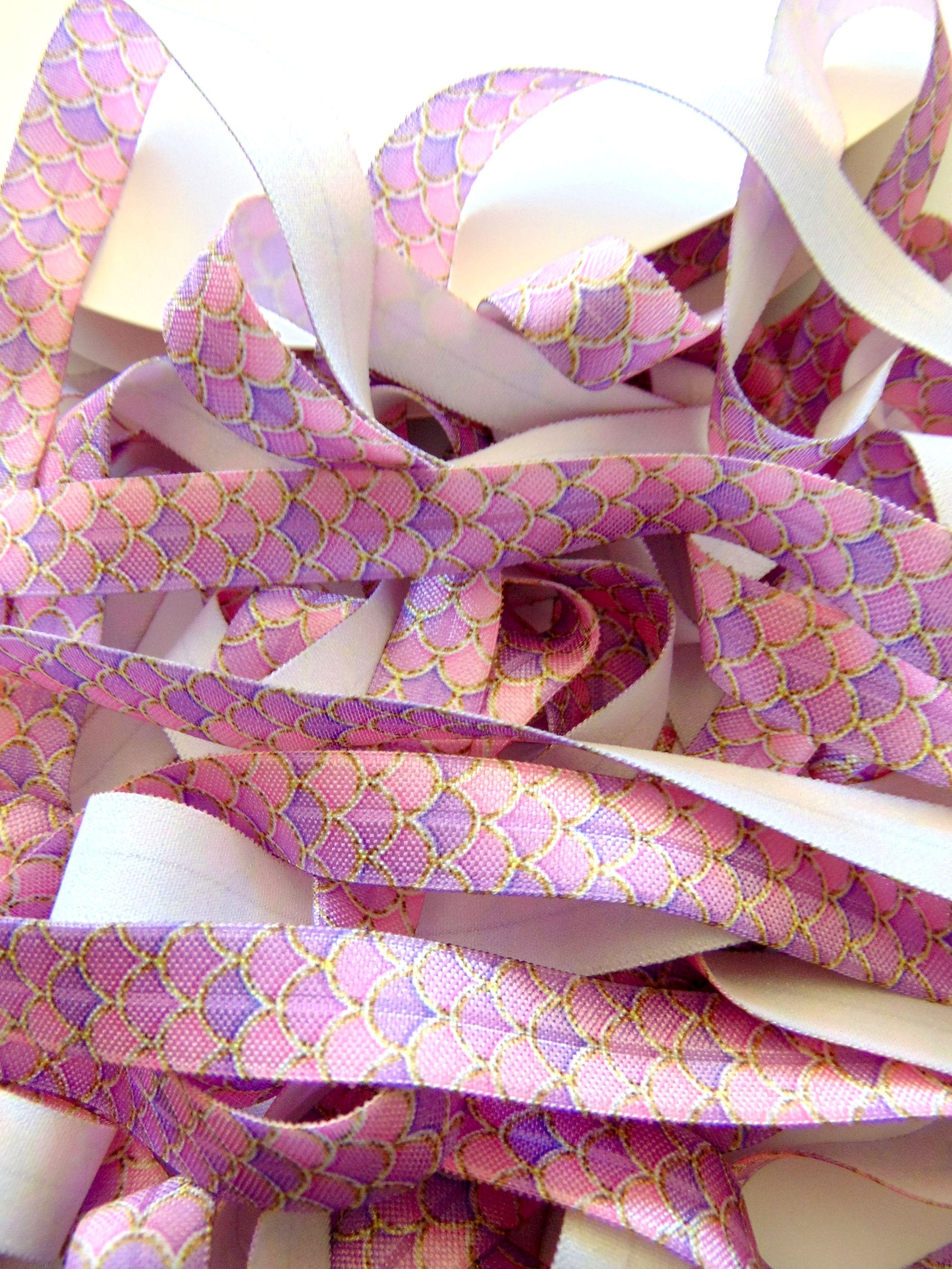 Mermaid print Fold Over Elastic FOE 5/8" 16mm per metre Teal Purple Blue Scales Mermaid print Fold Over Elastic FOE 5/8" 16mm per metre Teal Purple Blue Scales