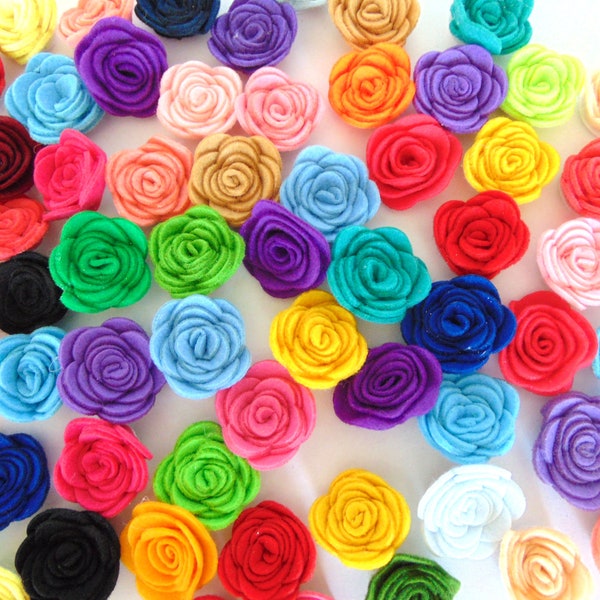 Grab Bag Felt Rolled Rosette Flowers DIY Headband Hair Accessories Supplies 1.5 Inch Solid Color Shop Supply Choice of Color & Amount