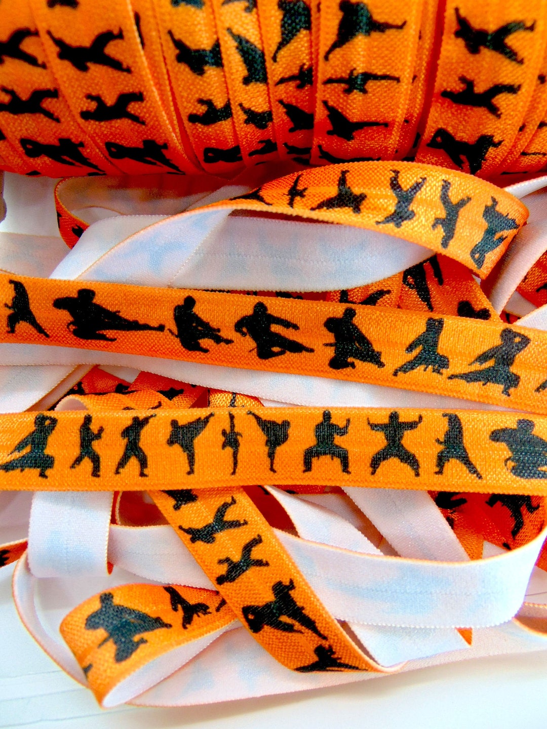 Orange Martial Arts Print Fold Over Elastic, 5/8 FOE, Sports Printed