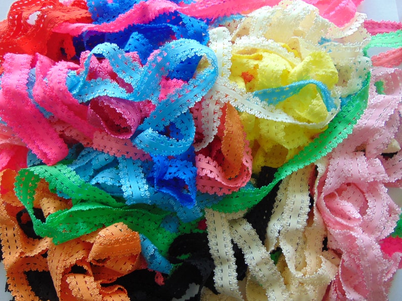 Grab Bag of Picot Lace Elastic, 5 10 15 20 50 100 Yards, 7/8 inch, Hair Tie Making, DIY Headbands, Sewing Supplies, Soft Elastic, Lace Edge image 3