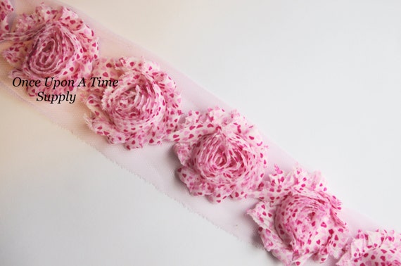 5 pieces white 2/" shabby chiffon star rose trim 4th of July