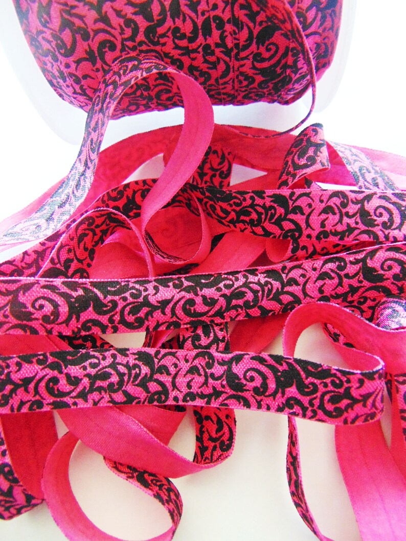Hot Pink and Black Damask Print Fold Over Elastic 5/8 inch Etsy