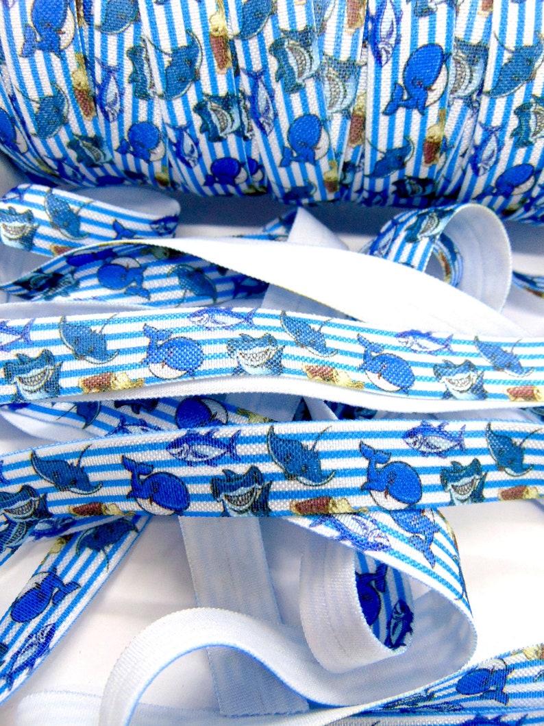 Ocean Soft Printed Elastics Beach Flat Sewing Supplies DIY Hair Tie Making Shark Print Fold Over Elastic Under The Sea 58 inch FOE