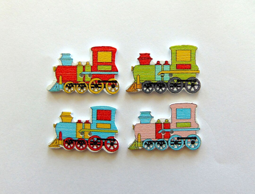 Train Buttons, Grab Bag, Transportation, Flatback Wooden Buttons ...