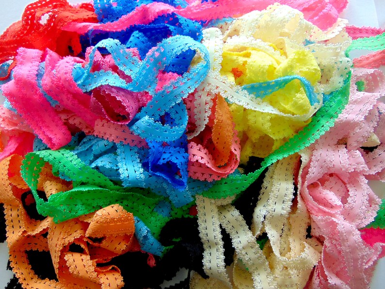 Grab Bag of Picot Lace Elastic, 5 10 15 20 50 100 Yards, 7/8 inch, Hair Tie Making, DIY Headbands, Sewing Supplies, Soft Elastic, Lace Edge image 1