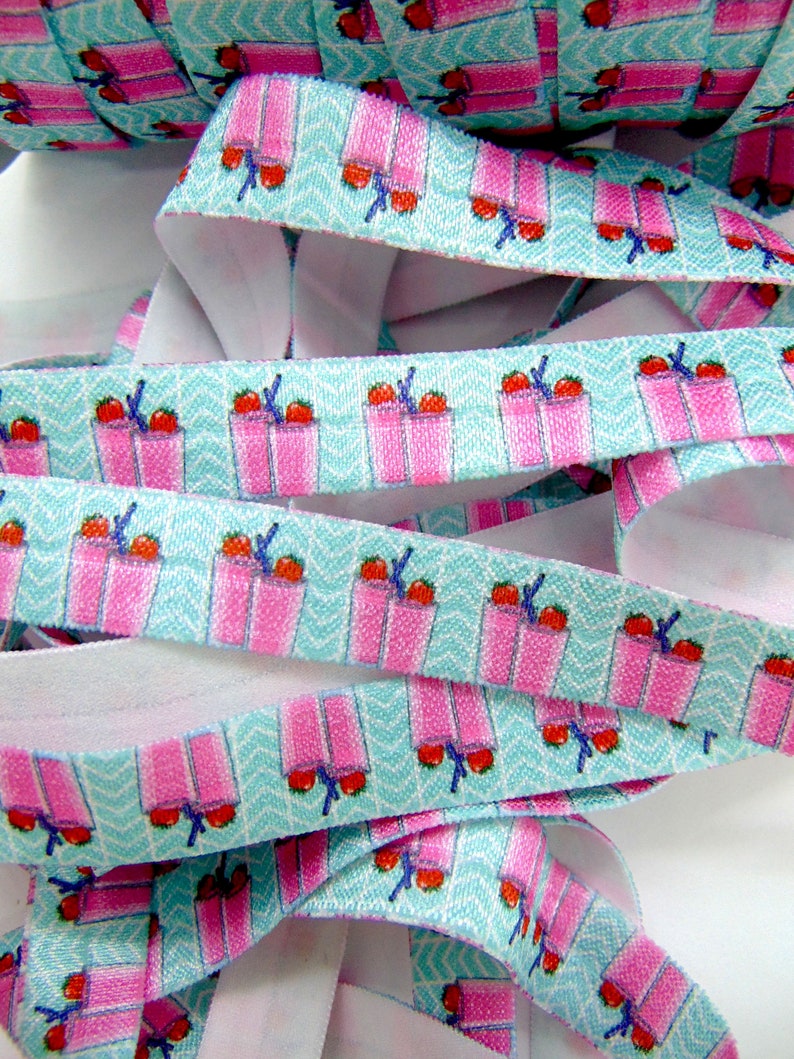 58 inch FOE Adult Beverage Flat Sewing Supplies Strawberry Drinks Print Fold Over Elastic DIY Hair Tie Making Soft Printed Elastics