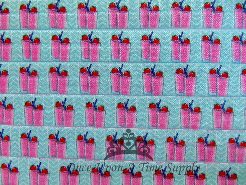 58 inch FOE Adult Beverage Flat Sewing Supplies Strawberry Drinks Print Fold Over Elastic DIY Hair Tie Making Soft Printed Elastics