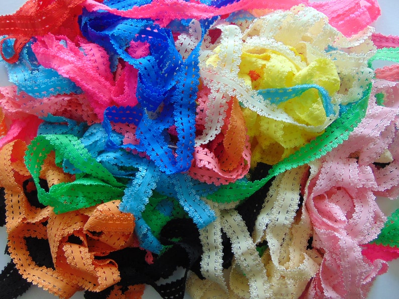 Grab Bag of Picot Lace Elastic, 5 10 15 20 50 100 Yards, 7/8 inch, Hair Tie Making, DIY Headbands, Sewing Supplies, Soft Elastic, Lace Edge image 2