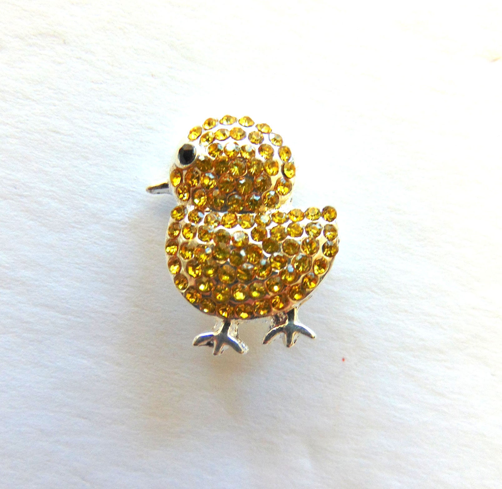 Yellow Chick Rhinestone, Easter Buttons, Metal Rhinestones, Silver Se…