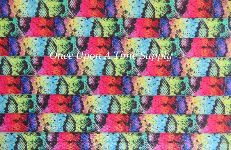 Reptile Rainbow Snake Skin Print Fold Over Elastic DIY Hair Tie FOE Elastic for Hair Ties Animal 58 FOE Snakeskin Printed Elastic