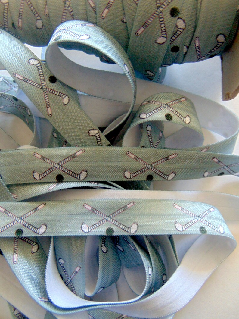 Kids Sport Grey DIY Hair Tie FOE Elastic for Hair Ties 58 FOE Gray Field Hockey Print Fold Over Elastic Team Sports Printed Elastic