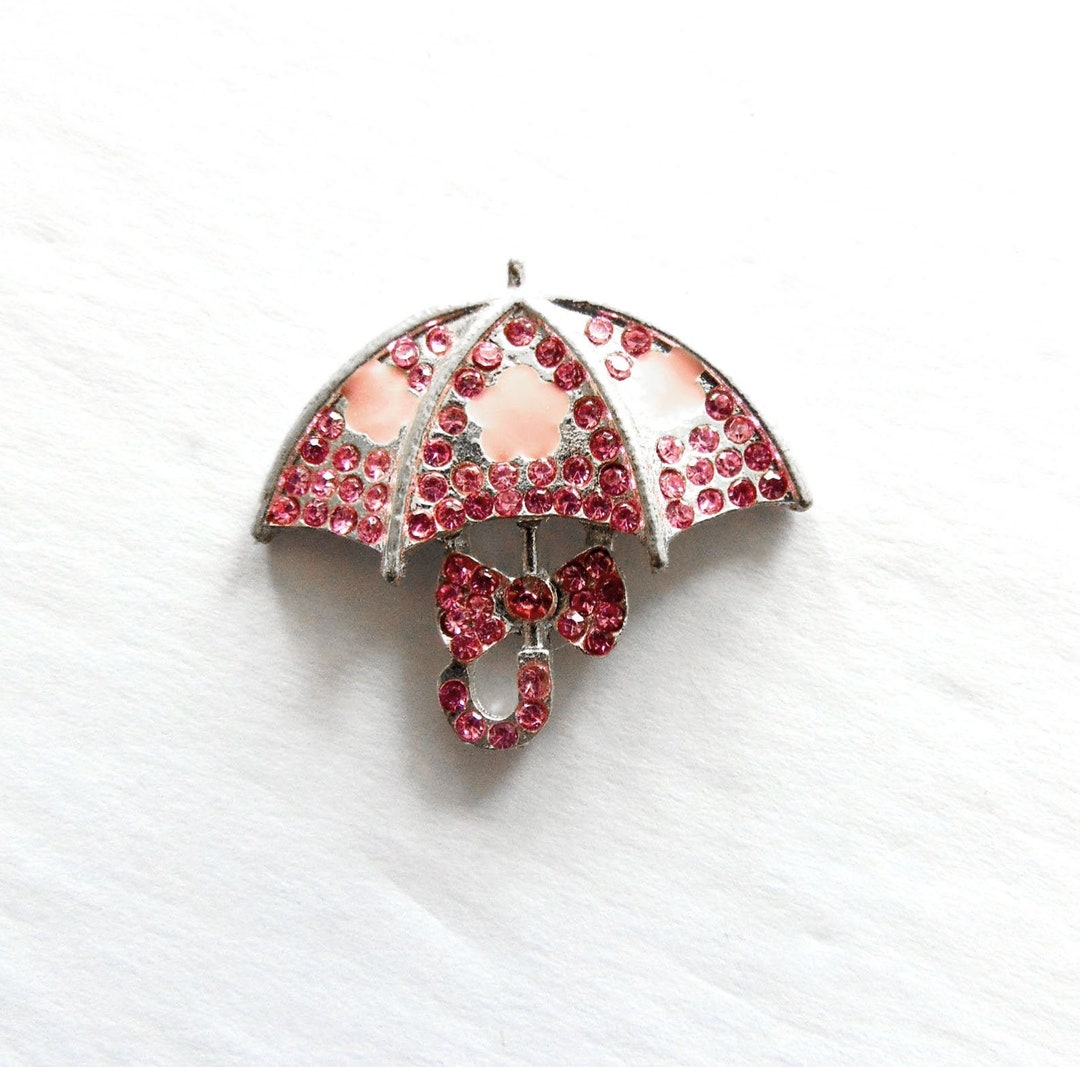 Umbrella Charm Pink Umbrellas Metal Rhinestones Silver Etsy