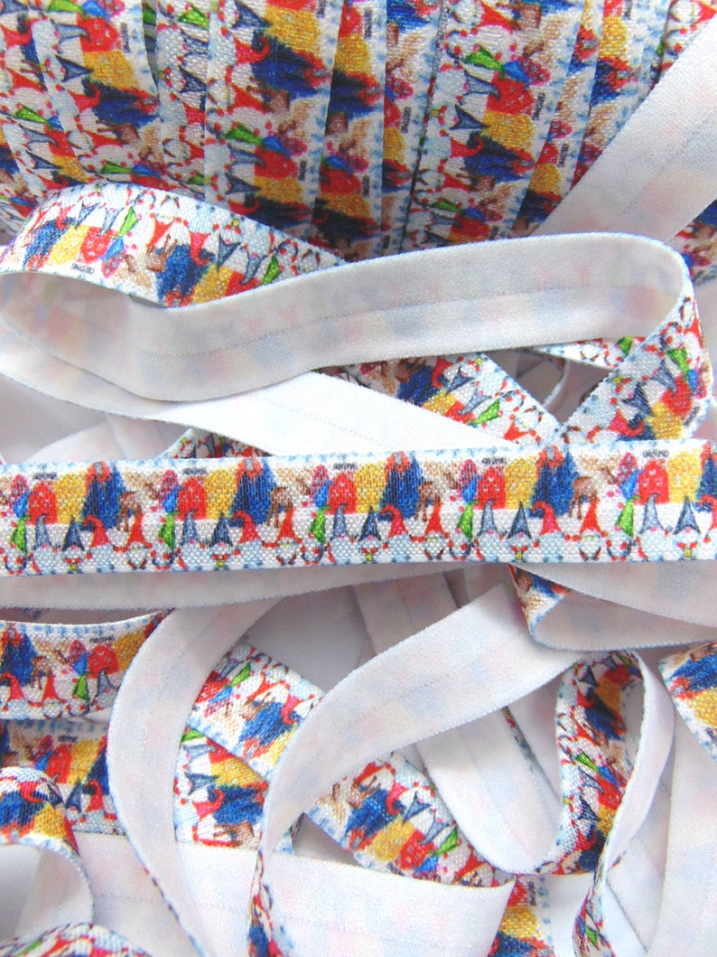 58 inch FOE DIY Hair Tie Making Supply Holiday Elastic Christmas Gnomes Print Fold Over Elastic Craft Supplies Holiday Trendy Trends