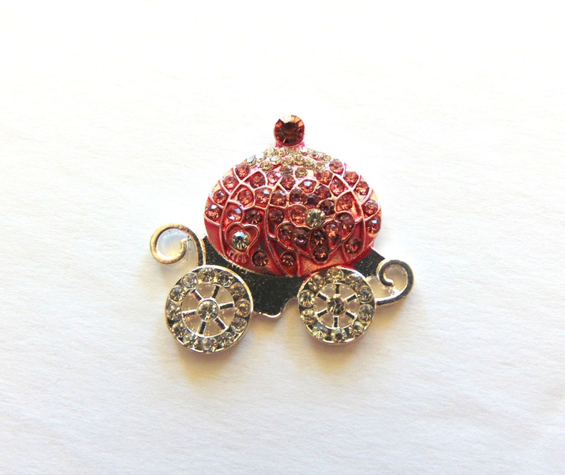 Metal Craft Embellishment Crafting Supply Princess Charms Princess Carriage Charms Boutique Supplies Silver Setting Pink Rhinestones