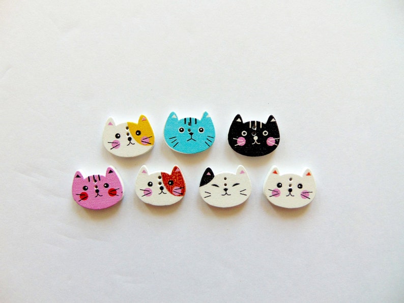 Cat Face Cat Buttons Cute Kitty Craft Embellishment Supply Unique Sewing Fasteners Grab Bag Kitten Buttons Flatback Wooden Buttons
