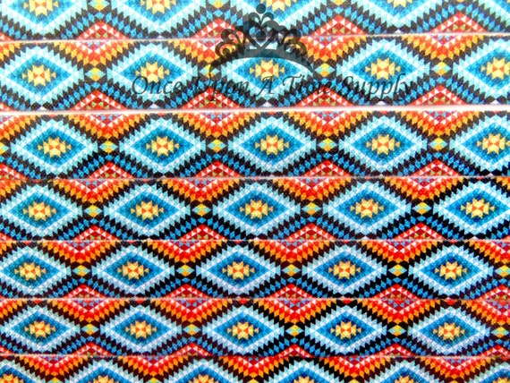 pink /& gray tribal Aztec print 5//8/" fold over elastic FOE yellow 5 yards black