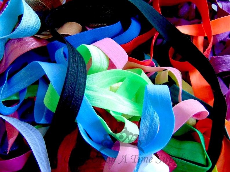 Grab Bag of Solid Color Fold Over Elastic, 5 10 15 20 50 100 Yards of 5/8 inch FOE, 5/8" Soft Elastic, Flat Sewing Supplies, DIY Hair Tie image 5