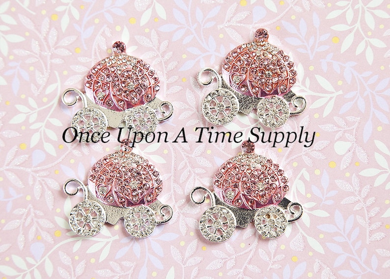 Metal Craft Embellishment Crafting Supply Princess Charms Princess Carriage Charms Boutique Supplies Silver Setting Pink Rhinestones
