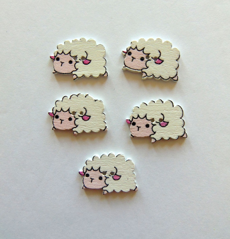Flatback Wooden Buttons Craft Embellishment Supply Farm Animal Buttons Sheep Buttons Unique Sewing Fasteners Grab Bag Cute White Lambs