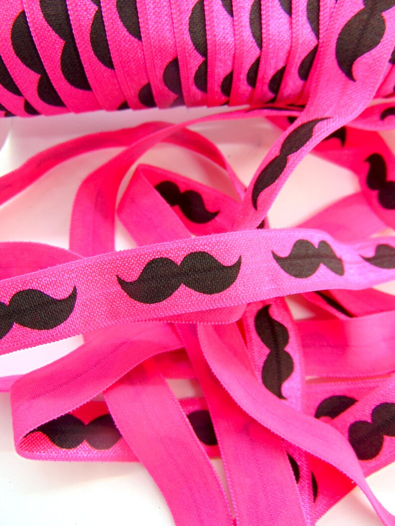 Black Pink Soft Printed Elastics Mustache Print Fold Over Elastic DIY Hair Tie Making Mens Prints Flat Sewing Supplies 58 inch FOE