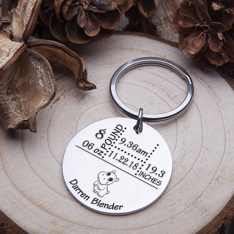 Personalized Newborn Baby Key Chain New Dad Baby Keychain Etsy