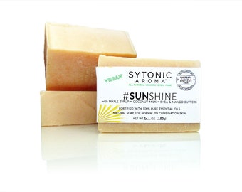 SUNSHINE Soap - Maple Syrup + Coconut Milk + SHEA and Mango Butters (6.0 to 6.5 oz.) - All Natural, VEGAN, Handmade Soap