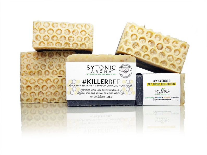 Killer Bee Soap Killer Bee HONEY Activated Bamboo CHARCOAL CALENDULA 6.0 to 6.3 oz. All Natural, Handmade Soap image 2