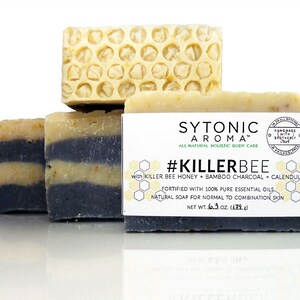 Killer Bee Soap Killer Bee HONEY Activated Bamboo CHARCOAL CALENDULA 6.0 to 6.3 oz. All Natural, Handmade Soap image 1