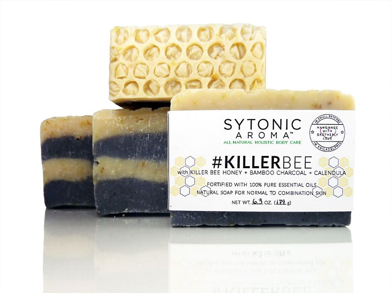 Killer Bee Soap Killer Bee HONEY Activated Bamboo CHARCOAL CALENDULA 6.0 to 6.3 oz. All Natural, Handmade Soap image 1