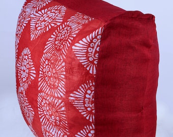 Large square decorative cushion cover, made with African dyed prints - Red design