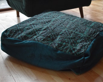 Large square decorative cushion cover, made with African dyed prints - Green design