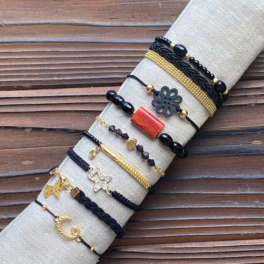 Black Charm Bracelets Coral Bracelet Vav Charm Bracelet Etsy