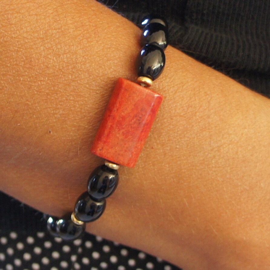 Coral bracelet Black gemstones bracelet Coral black Etsy