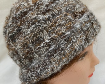 Hand Spun Alpaca Hat in Mixed Natural Colours