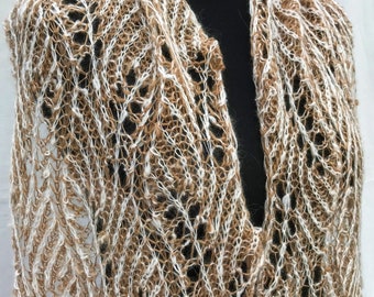 Luxury Alpaca Reversible Scarf Hand Knitted in Brioche Lace In  Gold and White Hand Spun Alpaca, Alpaca Shawl, Brioche Shawl,