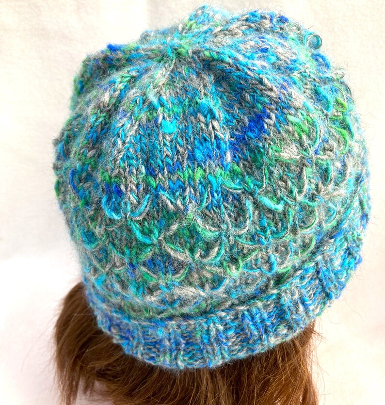 Blue and Green Hat, Hand Spun Alpaca Hat, image 7