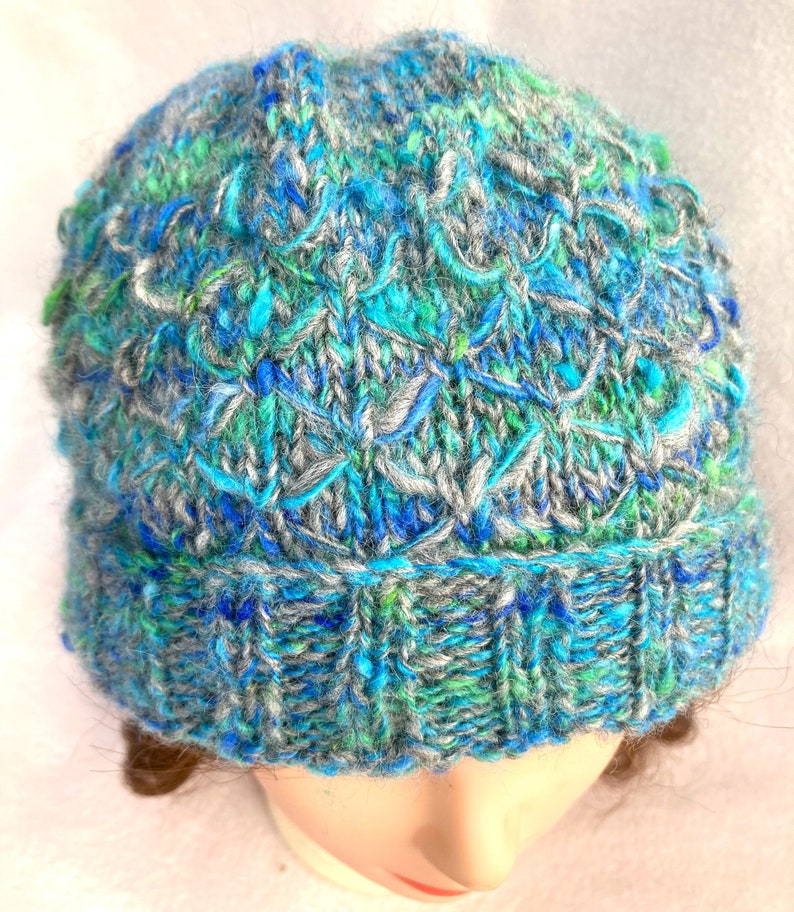 Blue and Green Hat, Hand Spun Alpaca Hat, image 5