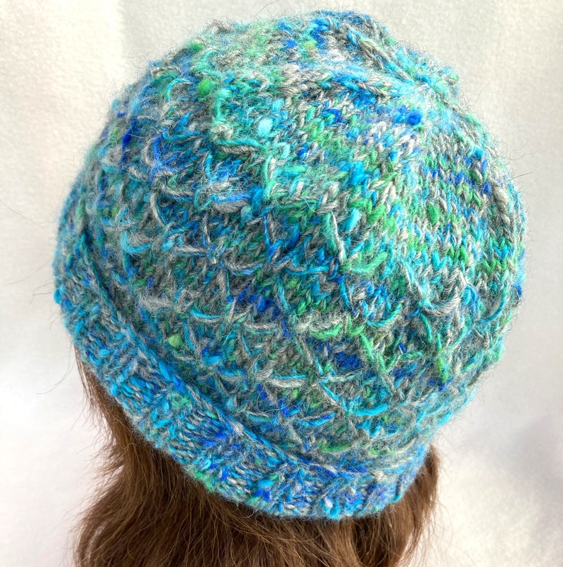 Blue and Green Hat, Hand Spun Alpaca Hat, image 8