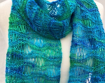 Blue and Green Lacy Alpaca Scarf
