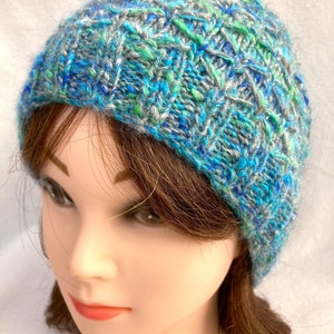 Blue and Green Hat, Hand Spun Alpaca Hat, image 9