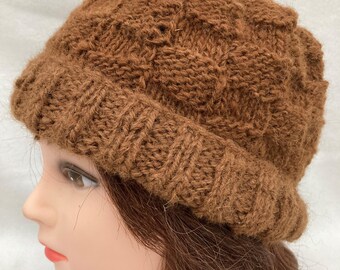 Brown Handspun Alpaca Hat, Man's Alpaca Hat, Women's Alpaca Hat, Hand Knitted Hat.