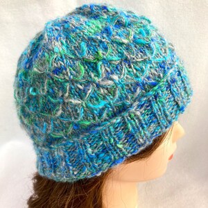 Blue and Green Hat, Hand Spun Alpaca Hat, image 6