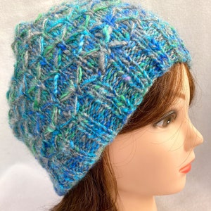 Blue and Green Hat, Hand Spun Alpaca Hat, image 3