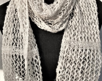 White Alpaca Lace Scarf, Hand Spun Alpaca Scarf, Lace Scarf, White Scarf, Alpaca Shawl, Lace Shawl